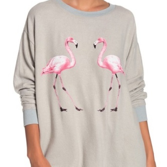 NEW Wildfox Two Flamingos Sweatshirt Sweater Top - Picture 1 of 4